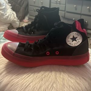 CUSTOM Neon pink and black converse